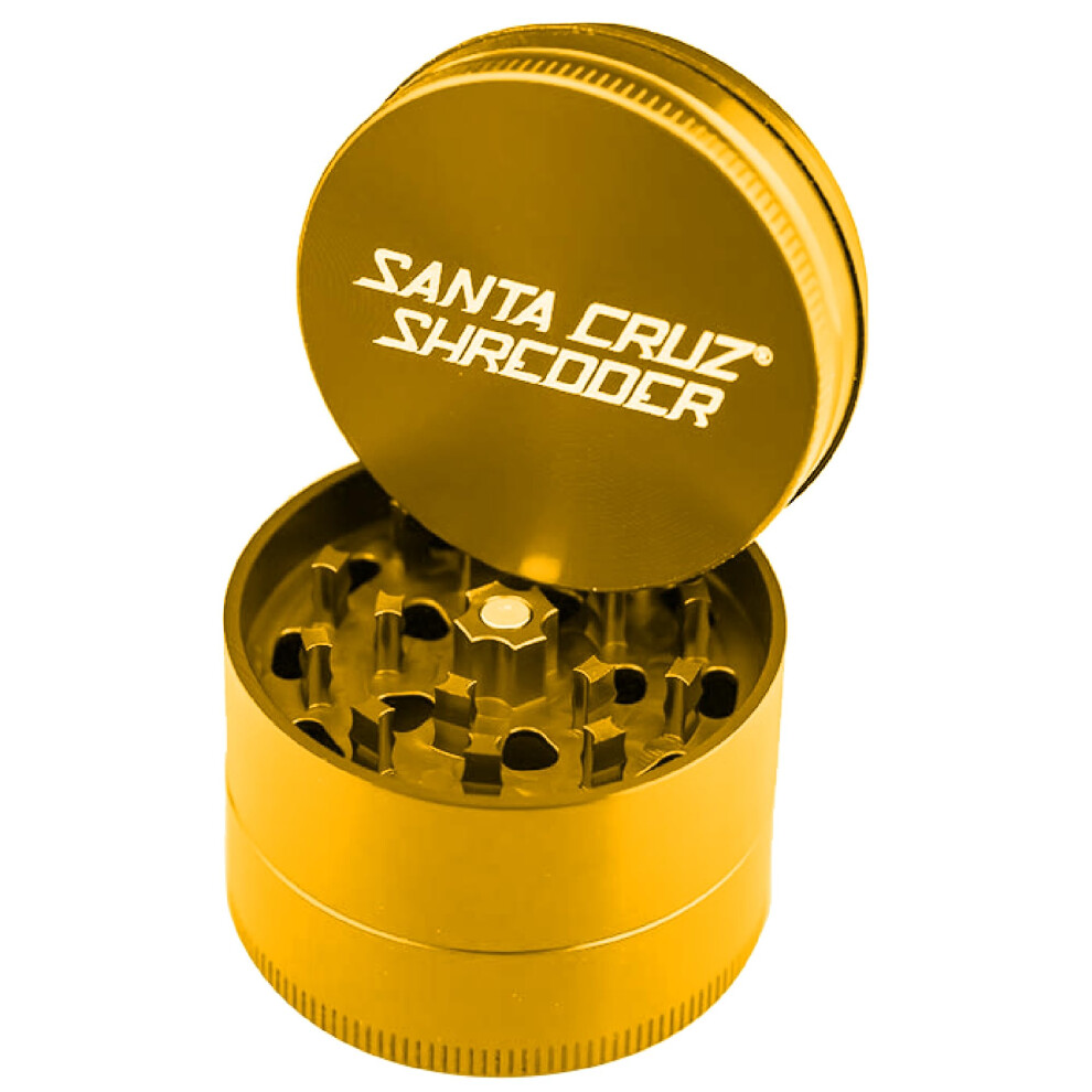 Santa Cruz Shredder Gold Metal Herb Grinder Knurled Top For Stronger Grip 3-Piece Medium 2.2" (Gold)