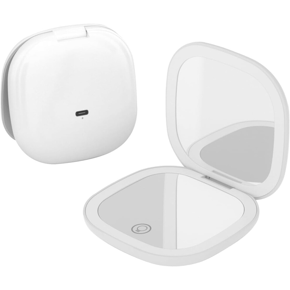 Qumox Light 10X Ed Makeup Rechargeable Compact Travel Mirror With Led Ultra-Clear 10X Magnification, 3 Modes, Usb-C Dimmable Touch Mirror