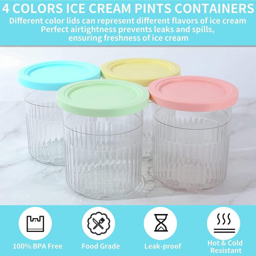24oz Replacement Pints with ColorCoded Lids, BPA, Dishwasher Safe for Ninja Creami NC501 2