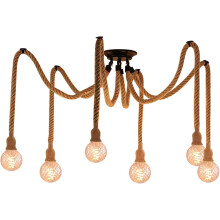 Hemp Rope Ceiling Light 6xE27 Industrial Vintage Ceiling Lamp Retro Pendant Light for Living Room Dining Room Bar Balcony