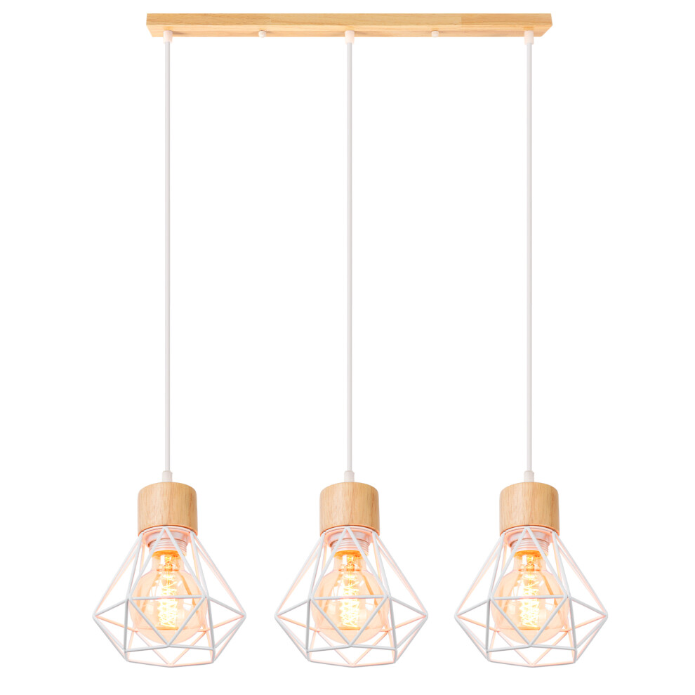 3 Lights Vintage Pendant Light Retro Pendant Light Ceiling Light Modern Indoor Pendant Light White Metal Wood Pendant Lights