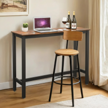 Narrow Bar Table, Metal Dining Table, Rustic Brown and Black