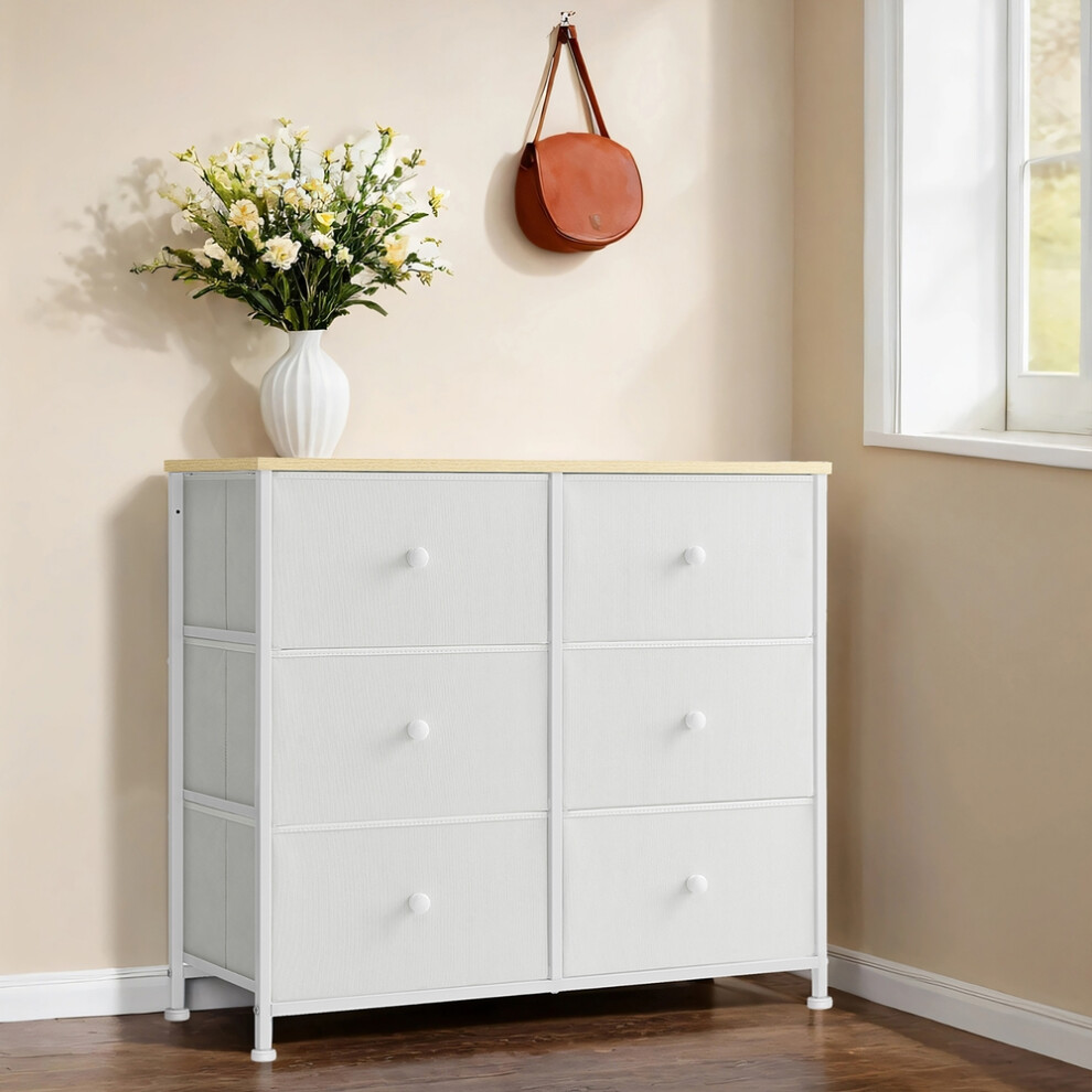 Songmics Dresser, 6-Drawer Fabric Storage Unit, Metal Frame,Storage Organiser Unit,For Bedroom, Hallway，Multiple Colors，With Wood Grain