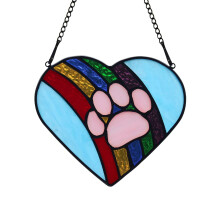 Stained Glass Paw Memorial ArtisanCrafted HeartShaped Rainbow Bridge Sun Catcher, Dog Memorial Gift