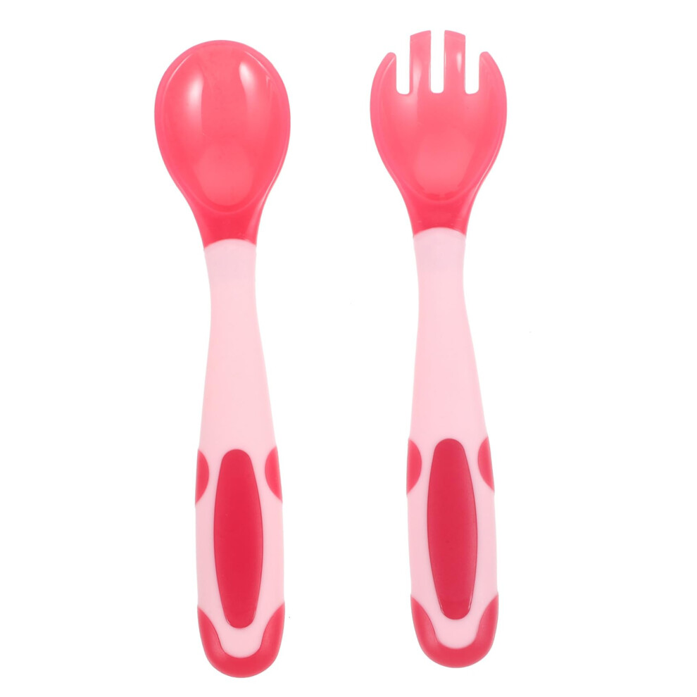 Bendable Training Spoon And Fork For Lefthanded Flatware Temperature Sensing Safe Material Feeding Cutlery Weaning Pink