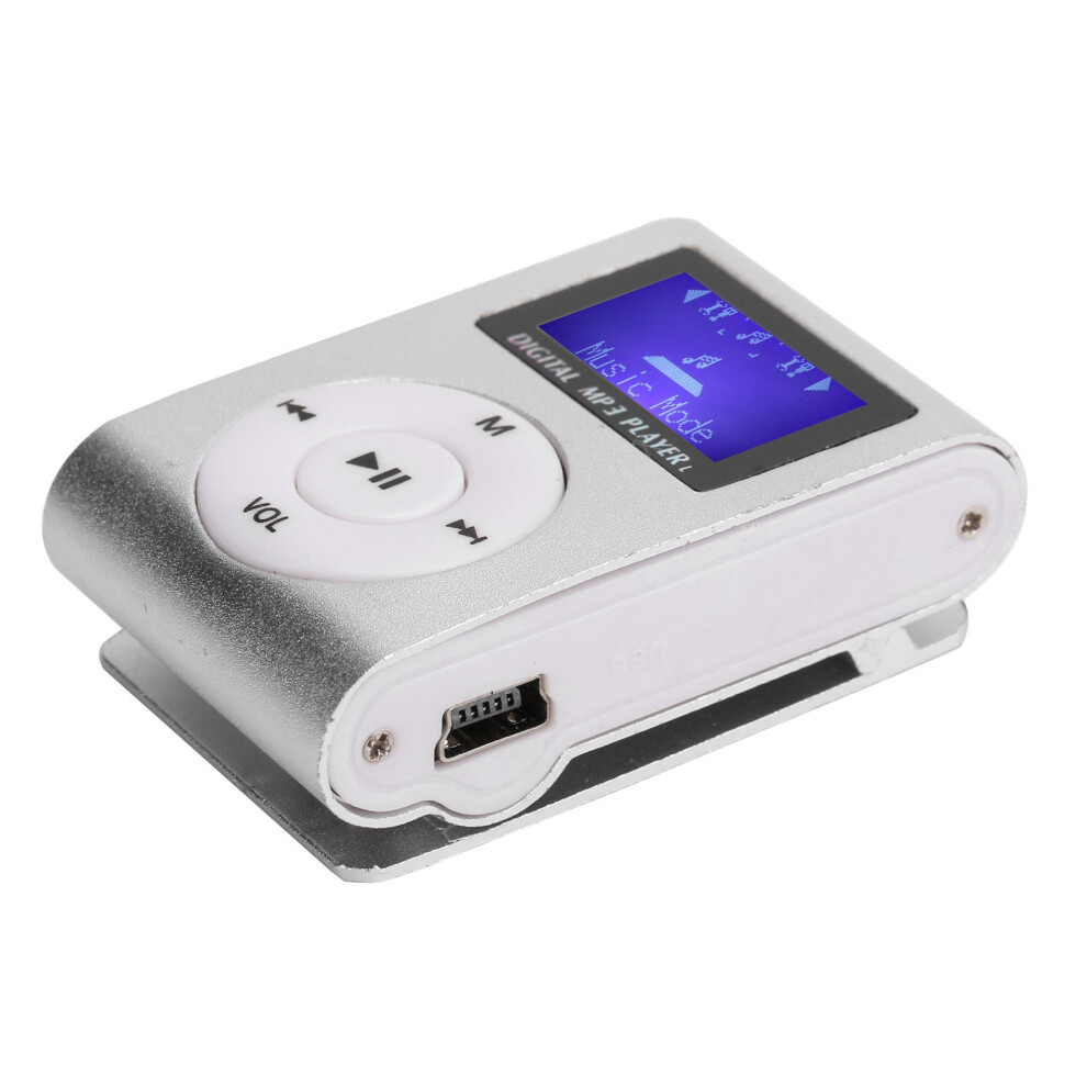 Mini Mp3 Player Lcd Screen Backclip 32Gb Card Supported Silver 8781378921006