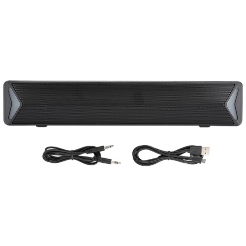 Soundbar wireless dal design compatto, con doppio driver e subwoofer integrato, ideale per casa, ufficio, gaming e utilizzo multimediale.