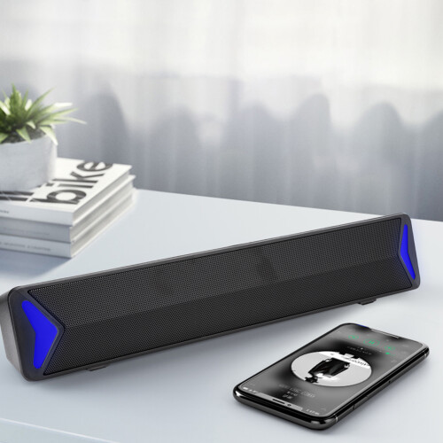 Soundbar wireless dal design compatto, con doppio driver e subwoofer integrato, ideale per casa, ufficio, gaming e utilizzo multimediale. 2
