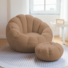Bean Bag Chair Cover Ultra Soft Teddy Fabric Sunflower Shaped Arm Chair Sofa Bed Cover No Filler Brass