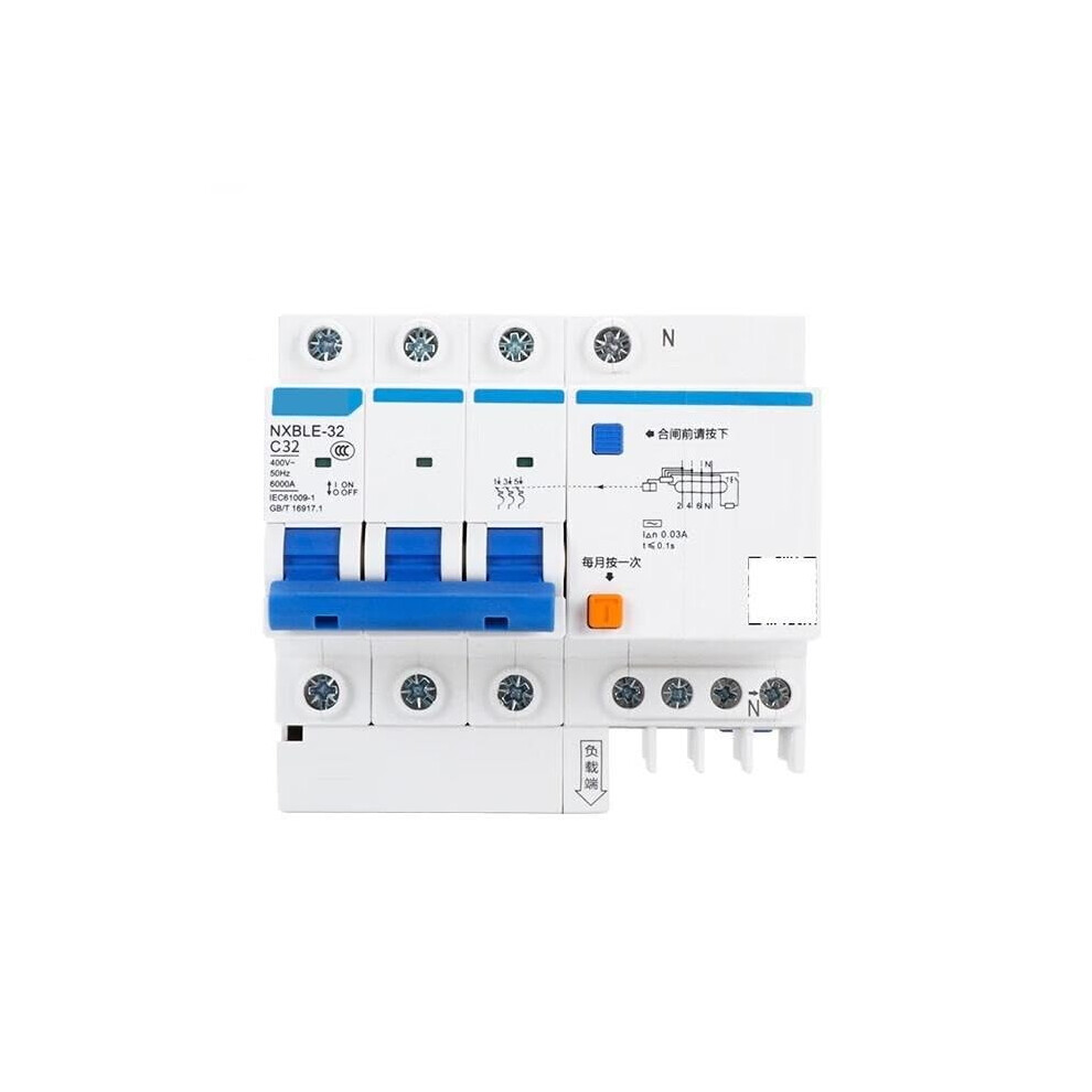 Residual Current Circuit Breaker 32A 30Ma Rcbo 3P+N 6Ka Leakage And Overload Protection 9347817519235