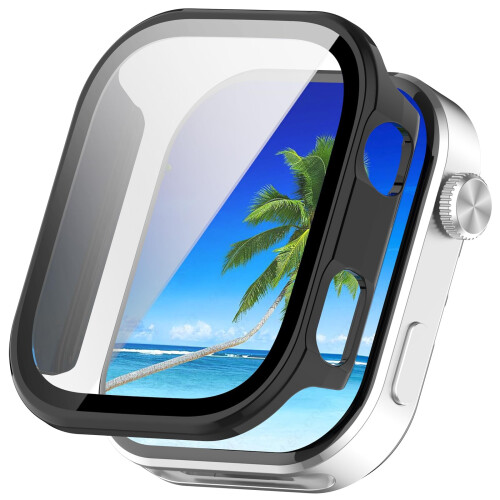 Screen Protector and Case for Redmi Watch 6, Full Coverage Hard PC Shockproof Bumper, Tempered Glass Black