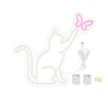 Panneau Néon Chat Alimenté par USB,Interrupteur Intensité Variable,Papillon,Lumière LED Néon,Décoration Murale pour Chambre Coucher,Cadeau