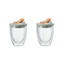 Bicchiere per Acqua In Vetro A Doppia Parete con Coperchio Anti-Perdite - Tazza da Caffè Trasparente Isolata per Latte, Tè, Succhi di Frutta,