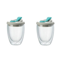 Bicchiere per Acqua In Vetro A Doppia Parete con Coperchio Anti-Perdite - Tazza da Caffè Trasparente Isolata per Latte, Tè, Succhi di Frutta, Blu