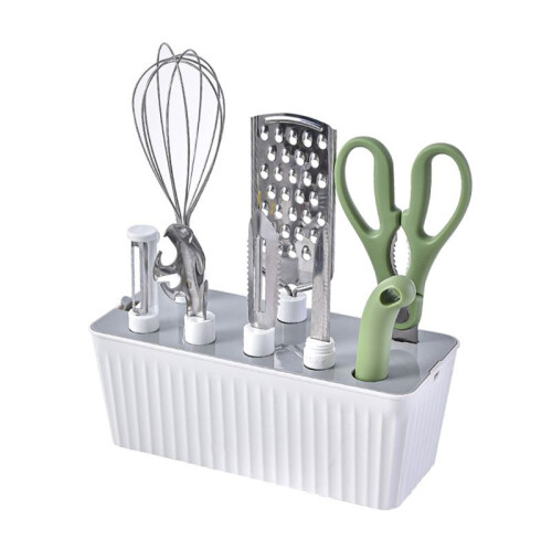 Kitchen Tool Set Fruit Knife, Scissors, Fruit and Vegetable Peeler, Bottle Opener Multi-Function Combination with Base A