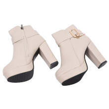 Stivaletti Donna Beige in PU con Tacco Alto, Comodi, Taglia 37