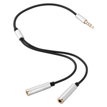 Hovedtelefonsplitter TRRS Headsetadapter Y-splitterkabel stereohan til 2hun separat mikrofon og lyd, forgyldte stik tabsfri lydtransmission