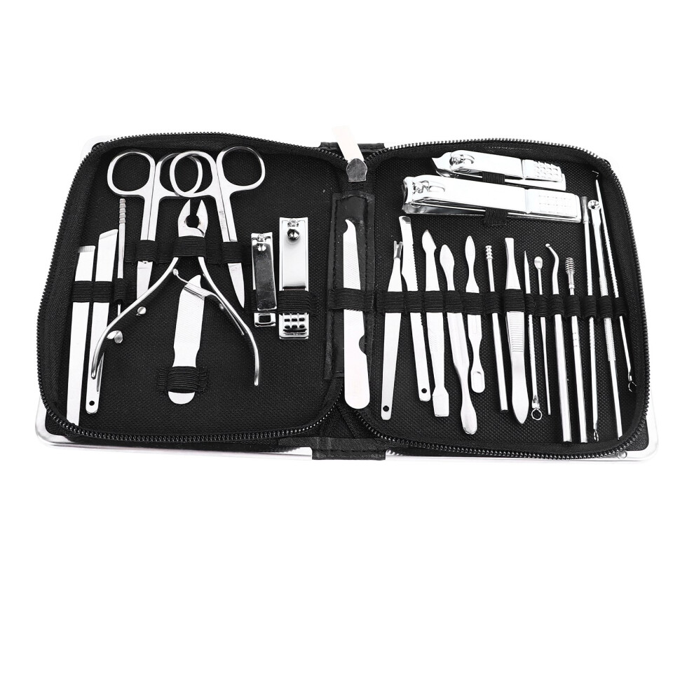 Nail Care Kit with Travel Case, Stainless Steel Manicure and Pedicure Kit 26-Piece Grooming Set for Personal Hygiene, Sharp and Sturdy Nail Clippers
