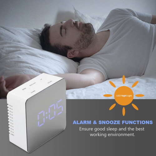 Adjustable Brightness LED Alarm Clock Mirror Surface Digital Clock Large Display Wall Mountable Snooze Function for Bedroom Living Room 2