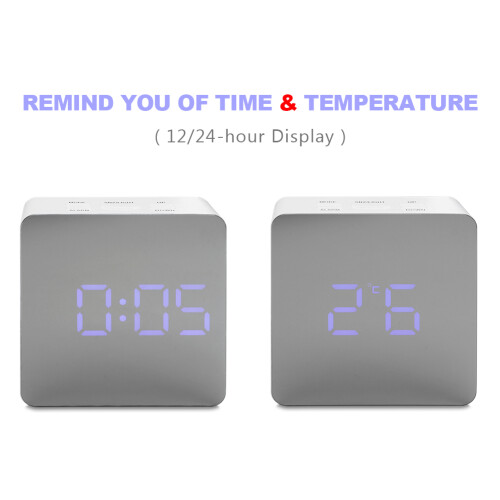 Adjustable Brightness LED Alarm Clock Mirror Surface Digital Clock Large Display Wall Mountable Snooze Function for Bedroom Living Room 1