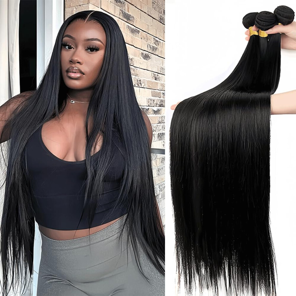Unisex Black 12A Straight Bundles 2226 100% Unprocessed Human Hair Remy Virgin Extensions Brazilian Weave Natural 3 Bundles