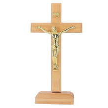 Sturdy Beech Crucifix Cross with Stable Base for Home Church Office Display
