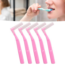 5 Stück Pinke L-förmige Interdentalbürsten zur Plaque- und Zahnspangenreinigung