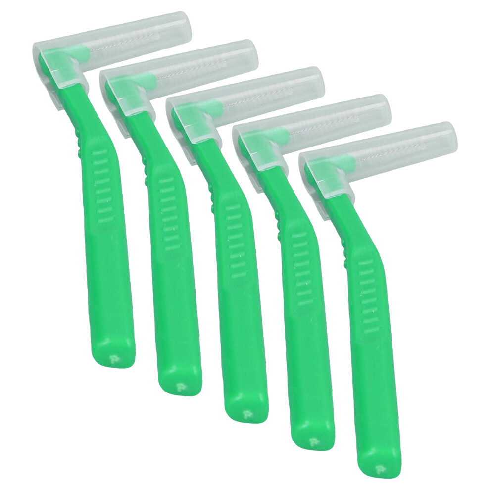 5pcs Green L Shaped Interdental Brushes for Oral Hygiene & Plaque