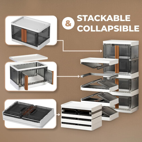 Plastic Storage Box with Doors, Large Collapsible Container, Stackable Design with Wheels for Closet Organization and Easy Mobility 2