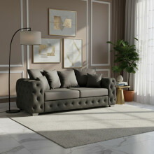 (Grey, 2 Seater) Ashton Plush Velvet Scatter Back Sofa Set | 2 Seater, 3 Seater, 3+2 Seater, Armchair