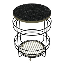 Mesa de apoio - HELLOSHOP26 - 55 x 40 cm - Efeito mármore preto - Cesto de armazenamento - Metal