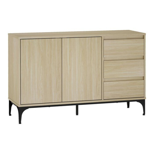 Buffet commode - HELLOSHOP26 - 120 cm - 2 portes - 3 tiroirs - effet chêne clair