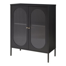 Buffet - HELLOSHOP26 - Buffet bas - Acier - Verre strié - 2 portes
