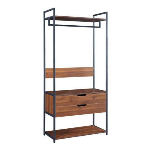 Perchero - HELLOSHOP26 - Conjunto de 2 percheros - 2 cajones - 7 estantes - Negro efecto nuez 1