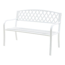 Banco de jardim - HELLOSHOP26 - 127x53,5x88 cm - Aço branco - Resistente às intempéries - 3 lugares