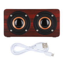 Bluetooth-luidspreker in retro design met houten behuizing, draadloze dubbele luidsprekers met superieure geluidskwaliteit voor thuis en buitenshuis.
