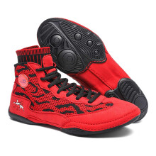 Boxing Shoes Men's Breathable Wrestling Shoes, Boxers Trainers, Lightweight MMA And Weightlifting, Rubber Sole Red UK 7