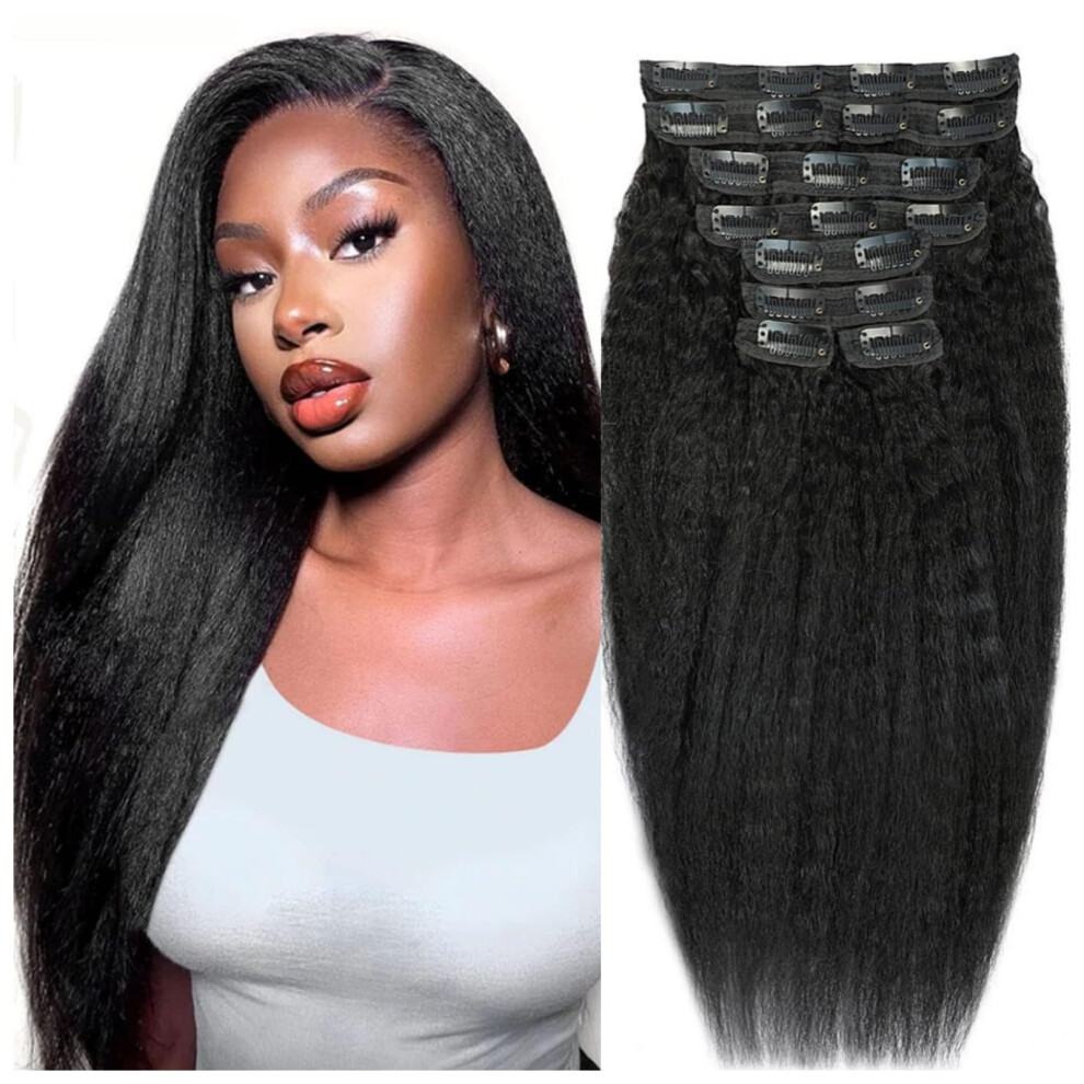 Kinky Straight Clip in Hair Extensions Real Human Hair 20 Inch Yaki Straight ClipIns 20 Clips 100g