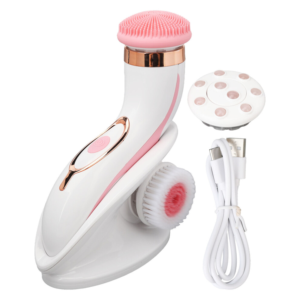 IPX6 Waterproof Facial Cleansing Brush Two Speed Rotation Rechargeable Electric Face Scrubber with Detachable Brush Heads for Daily Use in Pink