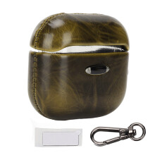 Luxury Leather Case for Apple AirPods 3rd Gen Dust Dirt Cover Shockproof with Carabiner, 360 Degree Protection Wireless Charging Support Front LED Vis