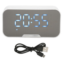 Sveglia digitale per camera da letto, altoparlante Bluetooth con specchio, display a LED, doppia funzione di allarme, stereo surround, subwoofer,