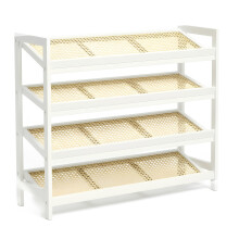 KEPLIN Bamboo and Rattan Shoe Rack Organiser, White and Natural, 4 Tier