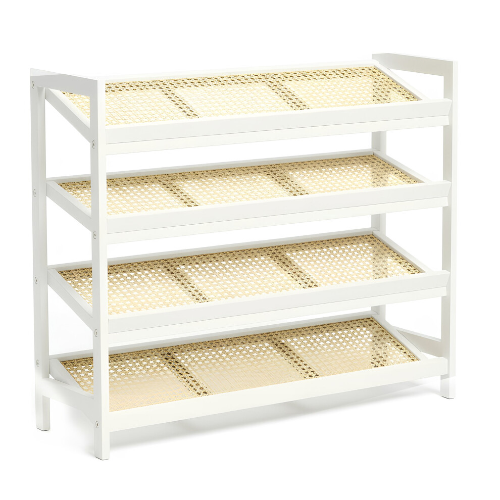 Keplin 3-Tier Bamboo And Rattan Shoe Organiser Rack - Durable, Easy Assembly - White And Natural / 75Cm - Image 2
