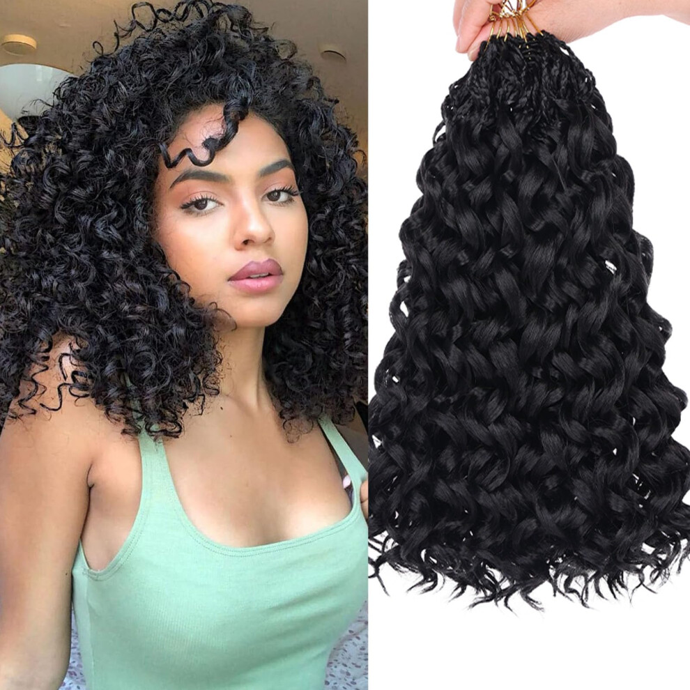 Unisex Black Curl Crochet Hair 14 Inch Ocean Wave Water Wave Prelooped 8Pack Natural #1B Synthetic Braiding Hair For Women