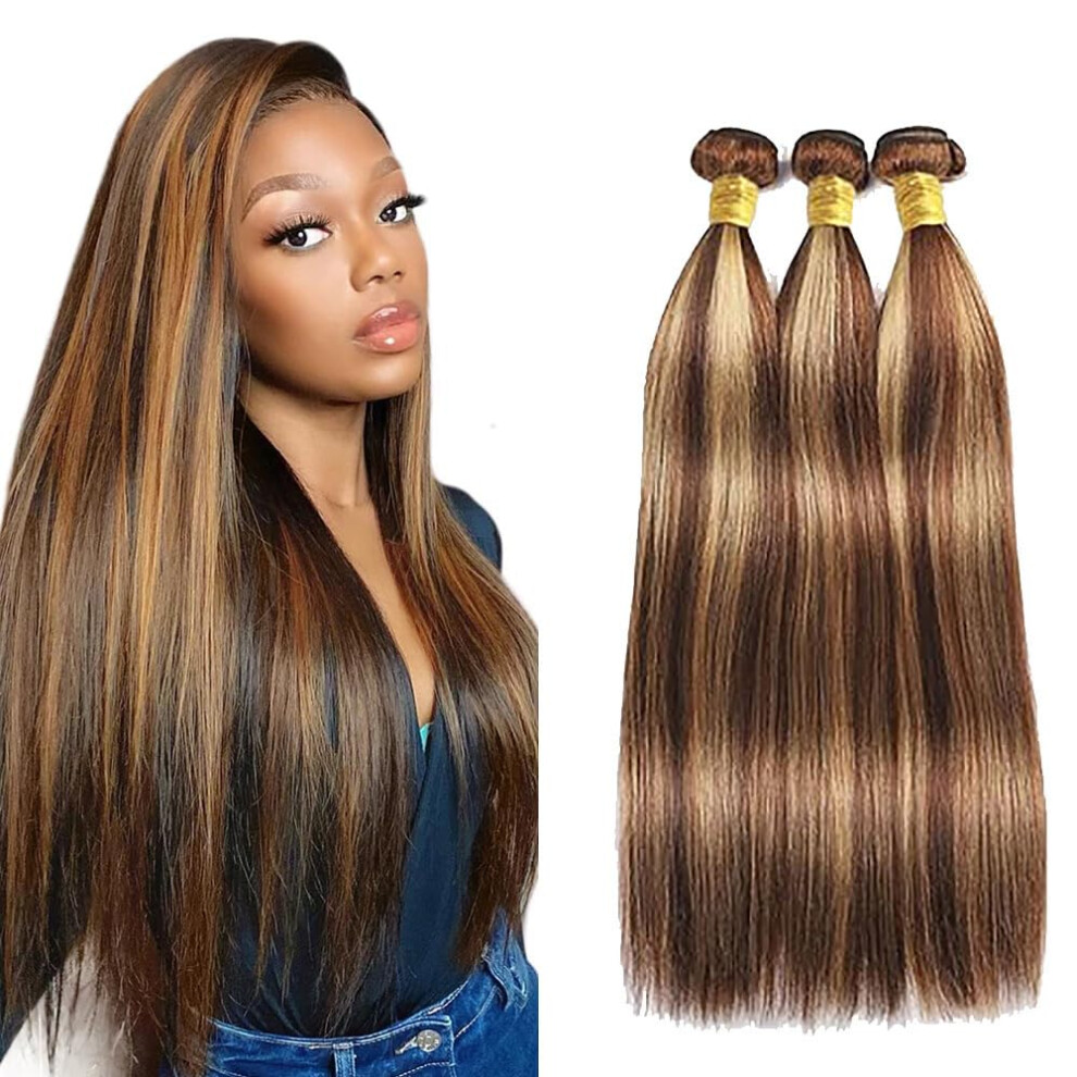 Unisex Brown P4/27 Highlight Chocolate Human Hair Bundles Honey Blonde Straight 1620 Inch 3 Bundles 150G Double Weft
