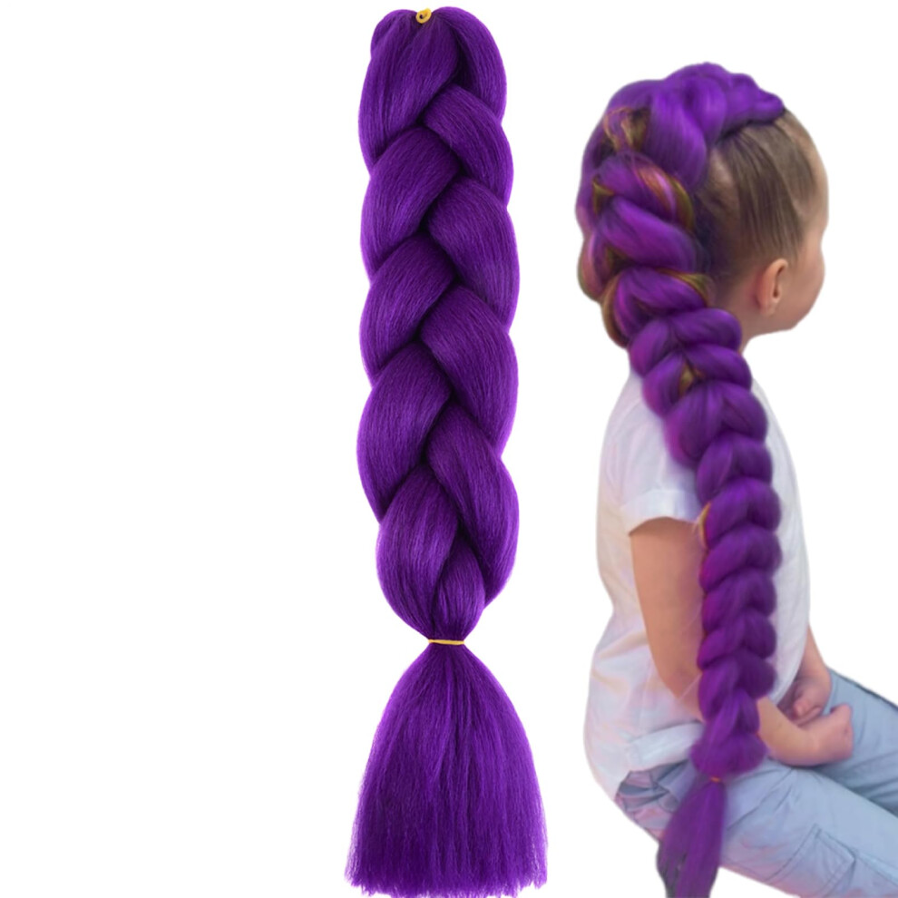 Long Purple Braiding Hair Extensions 60cm PreStretched Synthetic Braiding Hair Wig For Halloween Cosplay Stage Party