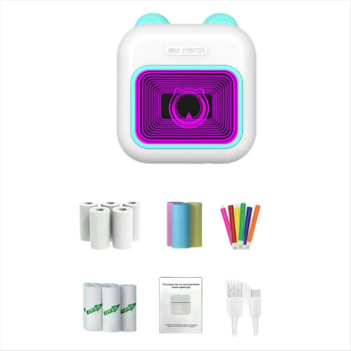 Mini Sticker Printer RGB Light Bluetooth Pocket In 1