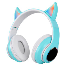 Căști Bluetooth ușoare pentru copii, cu urechi de pisică LED, pernițe confortabile și durată lungă de viață a bateriei, pentru streaming