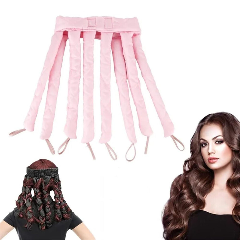 Heatless Hair Curlers for Overnight Styling with Adjustable Headband, No Heat Hair Rollers Pink