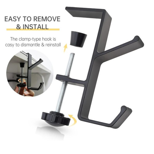 2pcs Desk Mount Bag Rack Hook Clip, Student Desk Hook with Adjustable Arm Clip, Headphone Holder Backpack Hook 2